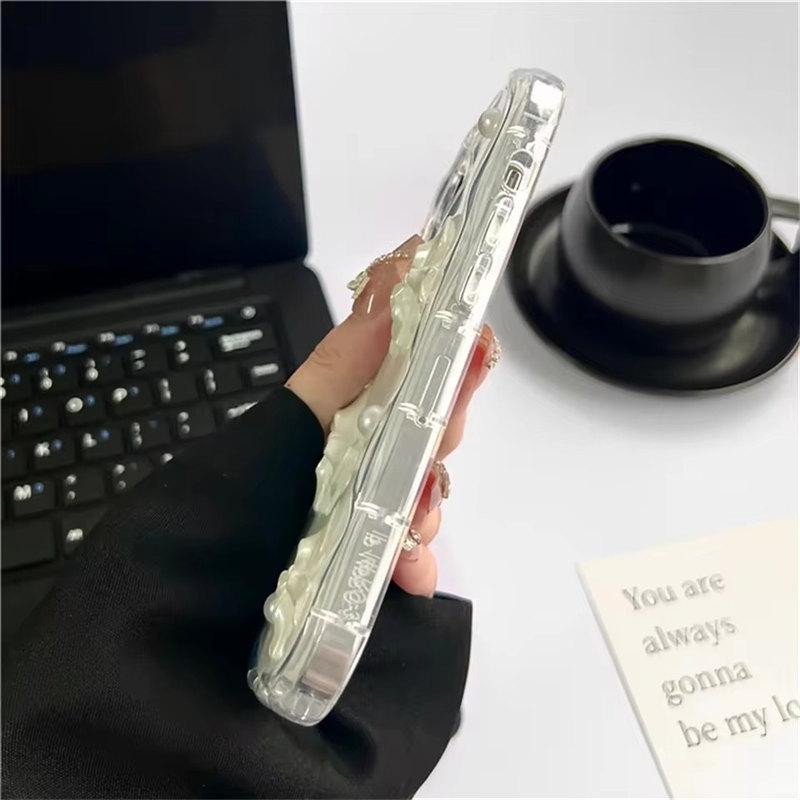 Cute Korean 3D Bow Pearl Phone Case For iPhone 15 14 13 12 11 Pro Max 14 Plus XS XR XS Max Shockproof Soft Cover