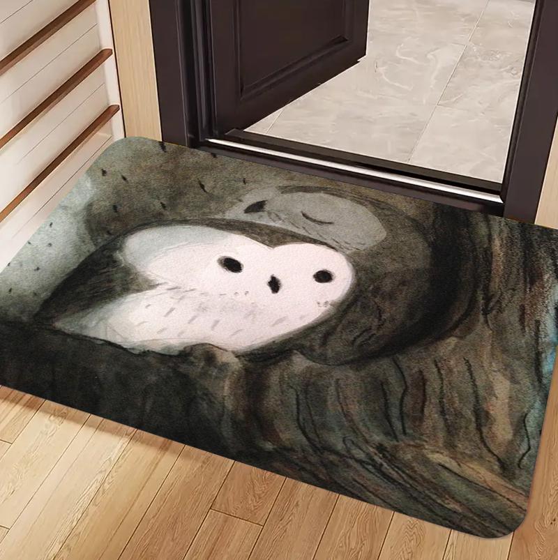 Cute Owl Mat Watercolor Animal Design Non-Slip Rug for Front Door Indoor Outdoor Entryway Mat Home Decor for Living Room Bedroom