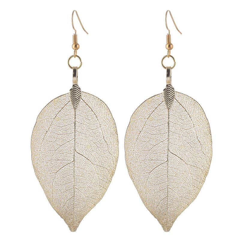LOVBEAFAS Fashion Wedding Long Earrings Filigree Dipped Unique Natural Real Leaf Earings for Women Fine Jewelry Party Gifts