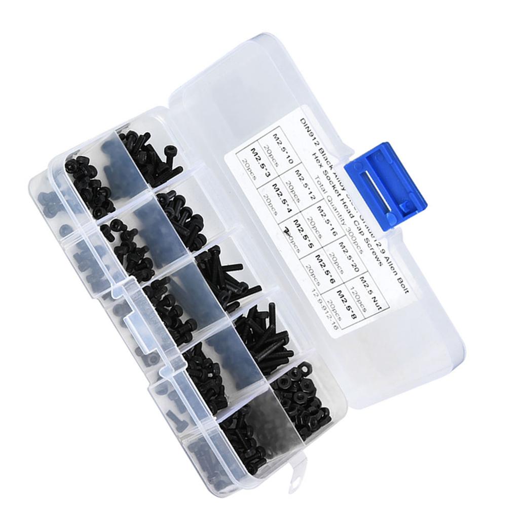 300 шт. M2.5 x 320 мм 12.9 класс черный легированная сталь болт с шестигранной головкой и гайкой