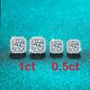 White Gold 1CT Moissanite Stud Earrings for Women Round Cut S925 Silver Luxury Square Jewelry Lab Diamond Earring Gift