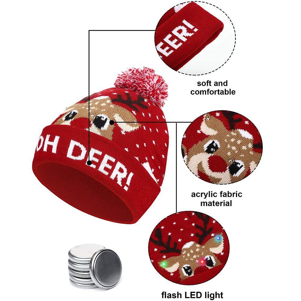 Christmas Gift Light Up Cartoon Christmas Hat LED Hat Sweater Beanie Knitted Cap
