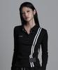 Aejeuyua Боковая линия Воротник Длинный рукав Черный