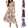 Длинные струящиеся платья Omen's Bohemian с V-образным вырезом и короткими рукавами, приталенные летние платья с цветочным принтом