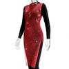 Sparkly Rhinestone Fishnet Dress Women Sexy Side Split Hollow Beach Cover Up
