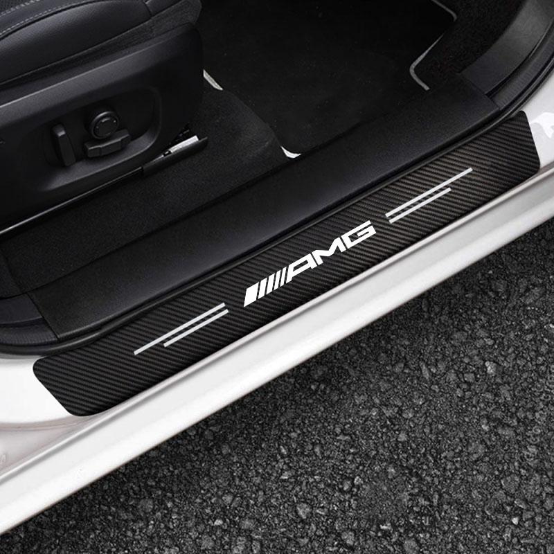 Car Door Sill Scuff Plate Decor Carbon Fiber Stickers For Mercedes Benz AMG A B C M ML GLA GLC GLS E Class W176 W205 W166 W246
