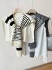 Black And White High-End Striped Knitted Outer With Small Shawl Women'S Wool Scarf Fake Collar