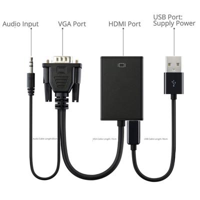 Кабель-адаптер HD VGA - HDMI, совместимый с компьютером и телевизором, аудиокабель, линия электропитания