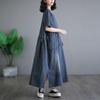 Dimanaf Plus Size 2024 Spring Women Denim Dress Cotton Casual Vintage Long Sleeve Loose Oversized Dress Pockets