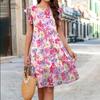 Women's Casual Floral Print Dresses Ladies Round Neck Ruffled Dress Fashion Loose Dress