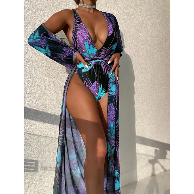 Women'S Beach Swimsuit One Piece Two Piece Cover Up One Piece Leaf Sexy Tight Bikini Set