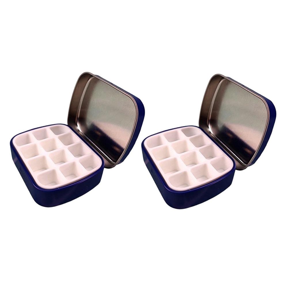 2Pcs Empty Watercolor Iron Box 12/24 Grids Travel Painting Tray Watercolor Paint Palette  Outdoor