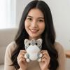 Soft Grey Cat Key Chain Cartoon Cute Pet Pendant Bag Charm Plush Doll Key Ring  Girls