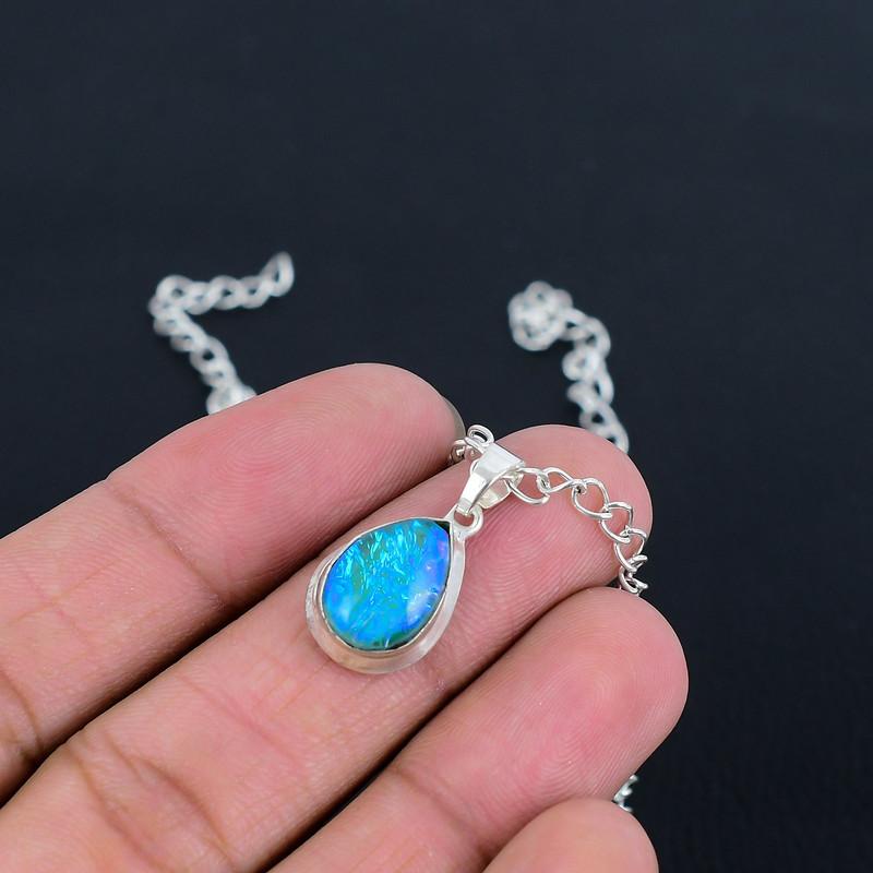 Натуральный голубой опал, медальон, ручная работа, тонкая полировка, подвеска из стерлингового серебра 925 пробы с современным дизайном, подарок на свадьбу, для невесты, на День благодарения