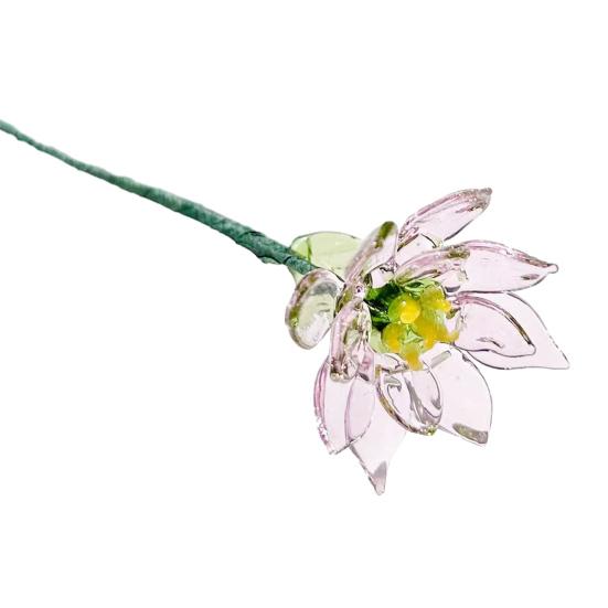 Hand-Blown Glass Flower Decoration with Wire Stem Handmade Colored Glaze Floral Figurine Home Living Room Office Table Flower Vase Ornament