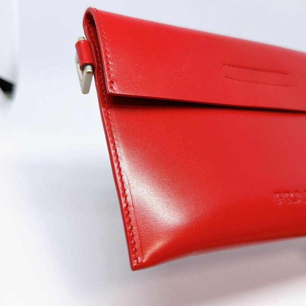 [Good condition] PRADA leather red multi case pouch