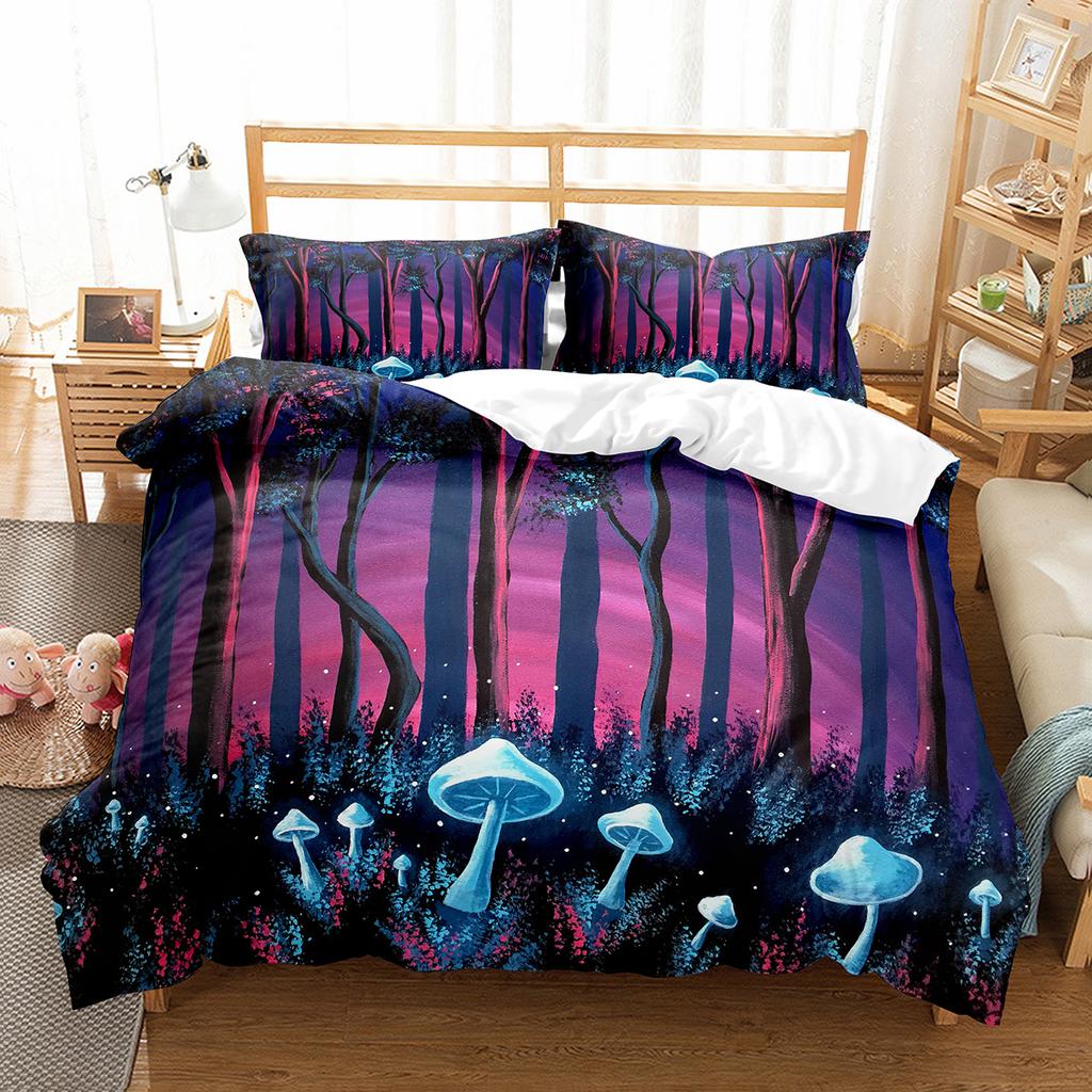 Psychedelic Mushrooms Duvet Cover Set  Polyester Comforter Cover King Queen Size For Kid Boy Girl Bedding Set With Pillowcase