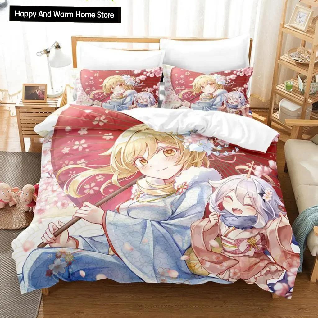 3D-принт аниме Genshin Impact Lumine пододеяльник мультфильм девочка постельное белье комплект двуспальная кровать комплект для настройки домашний текстиль