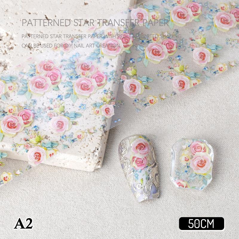 4*50 см Цветочный Розовый Принт Наклейки-Фольга Для Ногтей Transfer Paper Наклейки-Слайдеры Для Ногтей Наклейки Для Маникюра
