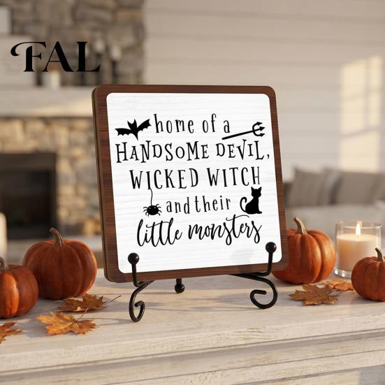 Halloween Wooden Sign with Stand, Freestanding Gothic Tabletop Sign, Funny Party Table Centerpiece for Home Coffee Corner Bathroom Living Room Text