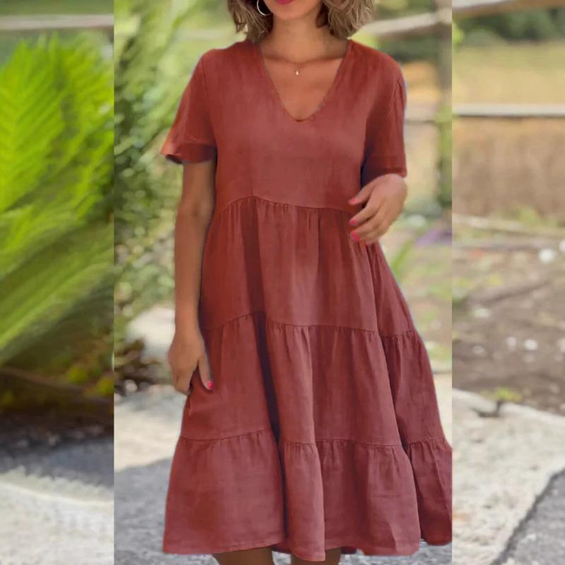 Женское свежее милое однотонное платье с V-образным вырезом и большой юбкой-качелями