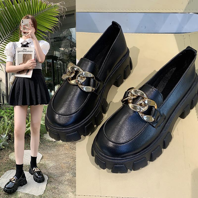 Туфли Мэри Джейн для женщин, туфли на платформе, круглая стопа, весенние, новые, с металлической цепочкой, дизайнерские, повседневные, кожаные, оксфорды из искусственной кожи, без застежек, лоферы