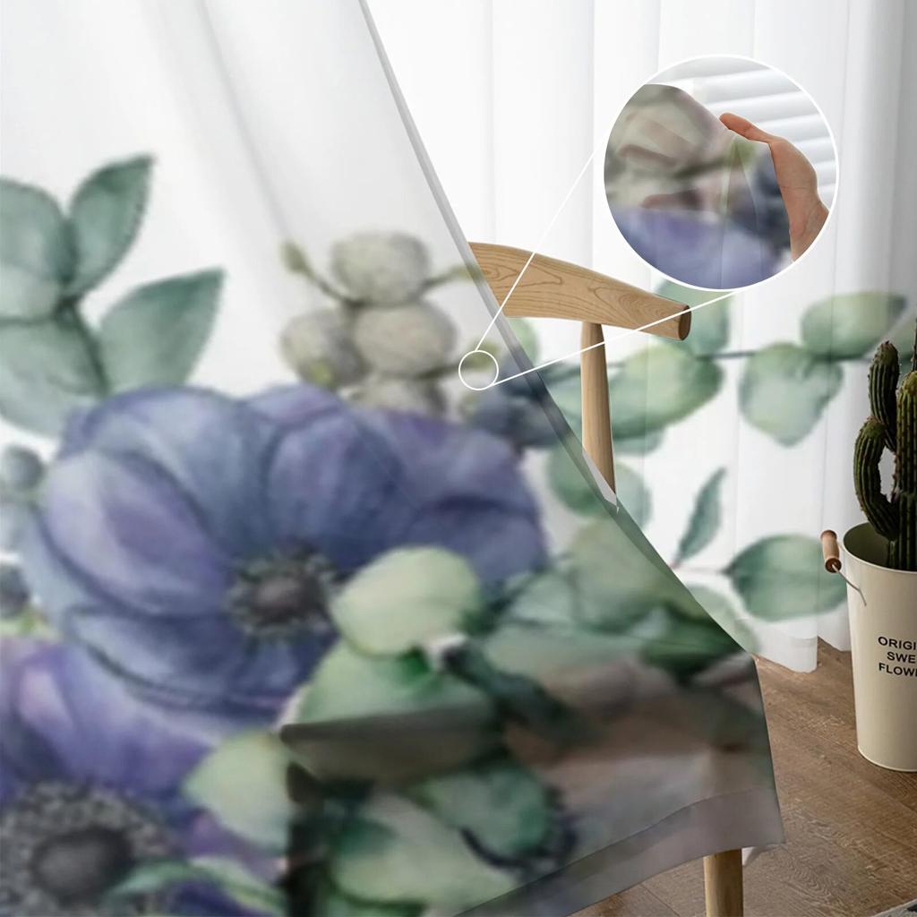 Прозрачные шторы с экзотическими цветами и листьями эвкалипта для спальни, гостиной, тюлевые шторы для кухни, вуаль, шторы