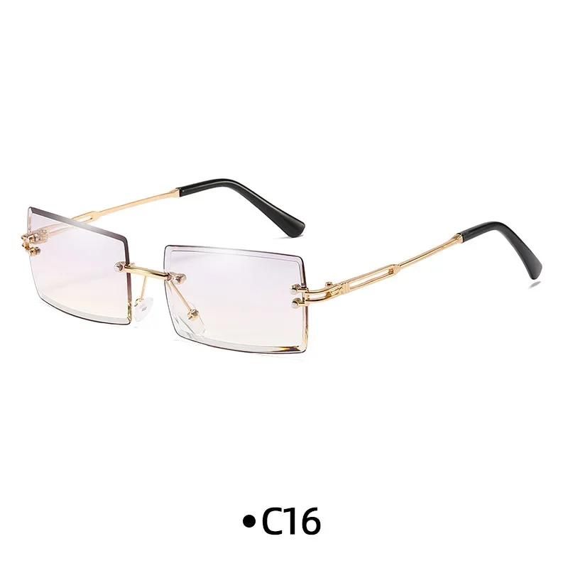 Vintage Fashion Sunglasses For Women Rimless Frameless Rectangle Shades Gradient Uv400 Summer Traveling Sun Glasses For Womenn