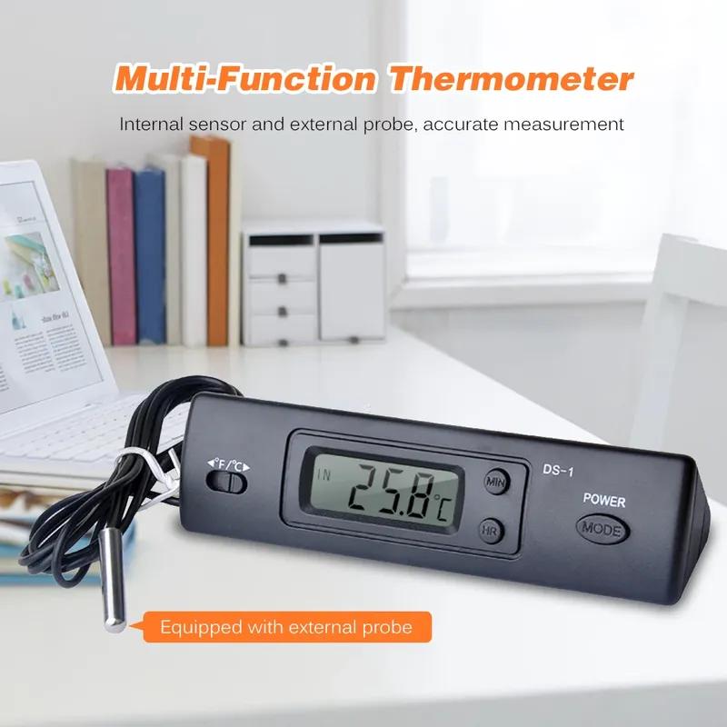 Mini Thermometer Electronic Digital Car Thermometer Indoor Outdoor Multifunction Thermometer with Probe Time Temperature Display