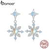 BAMOER 925 Sterling Silver Snowflake Stud Earrings Heart Shape Opal Earrings for Women Delicate Fine Jewelry Gift