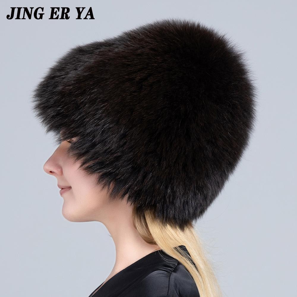 JINGERYA Натуральная лисья шкура шапка женская зимняя шапка вязаная шапка лисья шкура шапка женская теплая зимняя
