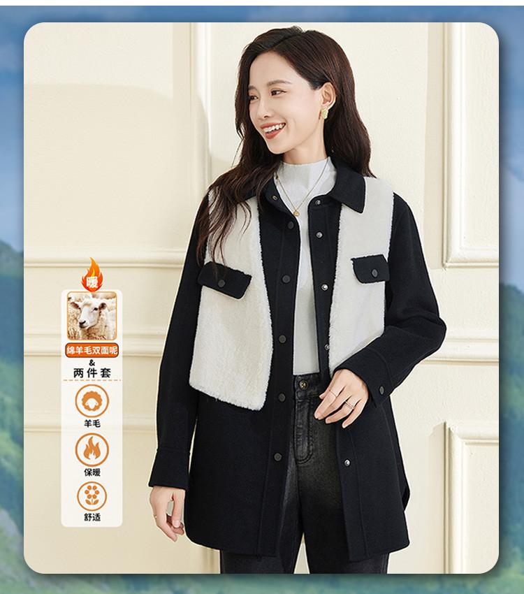 [Sheep Wool] Autumn and Winter Thick Two Piece Set with Horse Clip and Woolen Coat Women's Coat