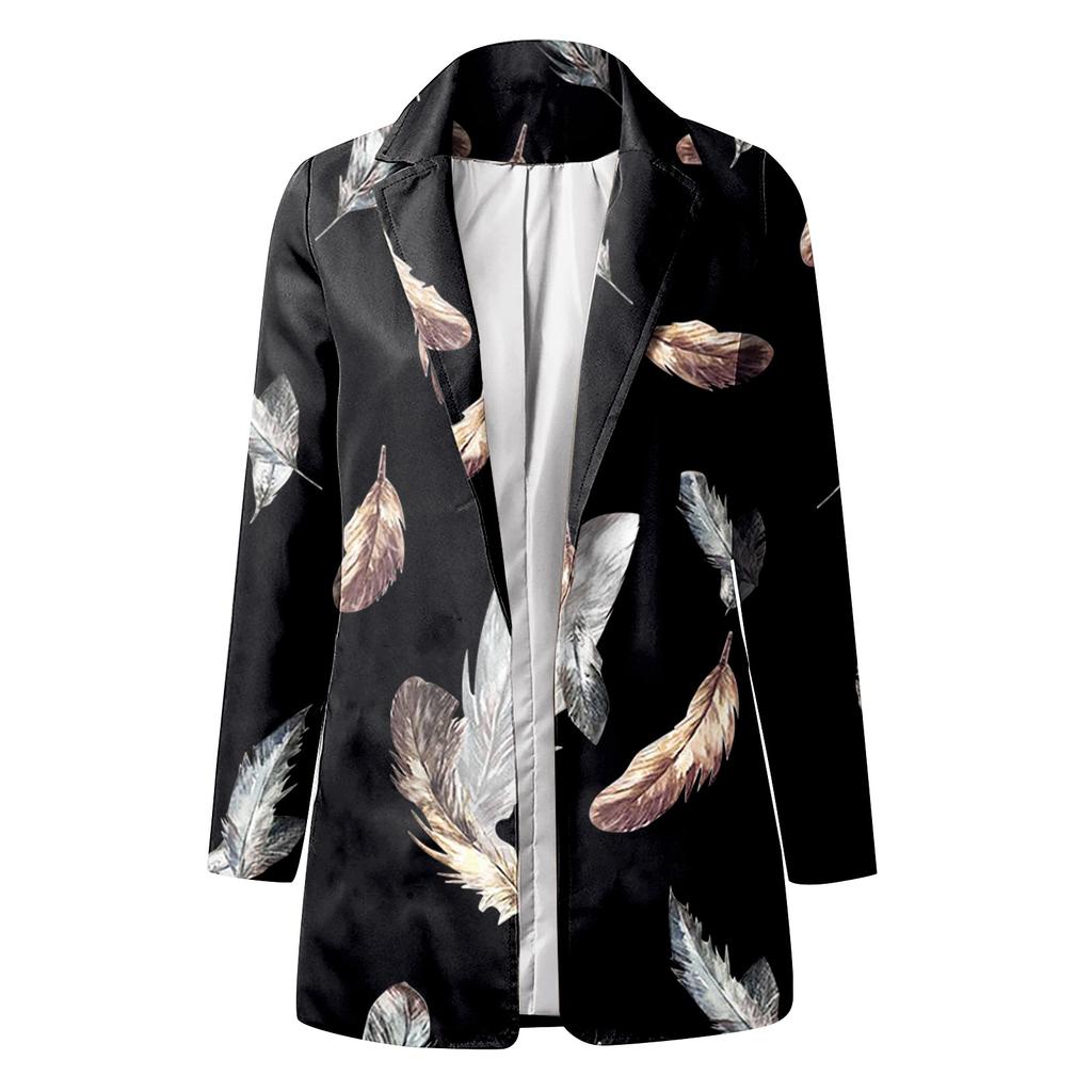 Women's Casual Fashion Print Lapel Long Sleeve Slim Fit Small Button Jacket