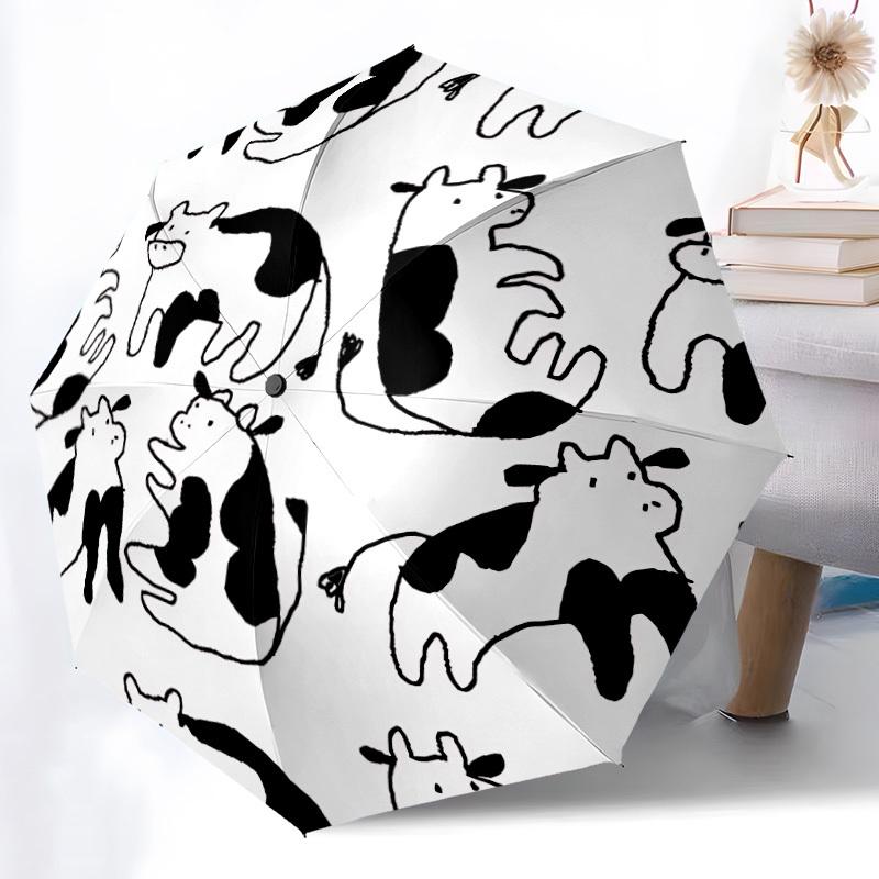 1pc Cow Pattern Automatic Opening/Closing Folding Umbrella with 8 Ribs,Portable Sunshade Umbrella Birthday and Holiday gifts yy251231167