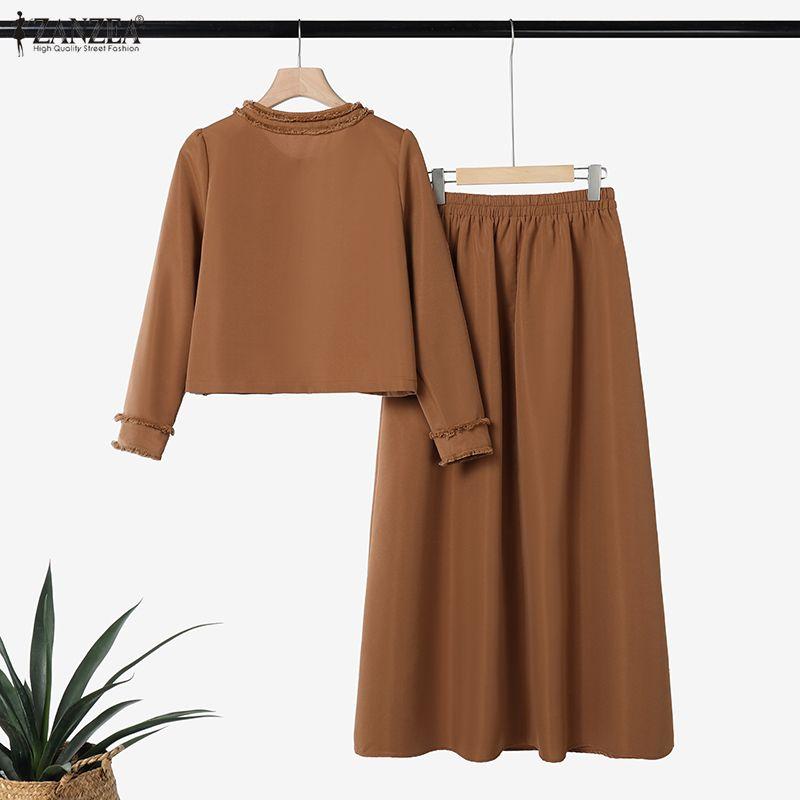 ZANZEA Женская блузка с длинным рукавом и длинные юбки, повседневные костюмы-двойки