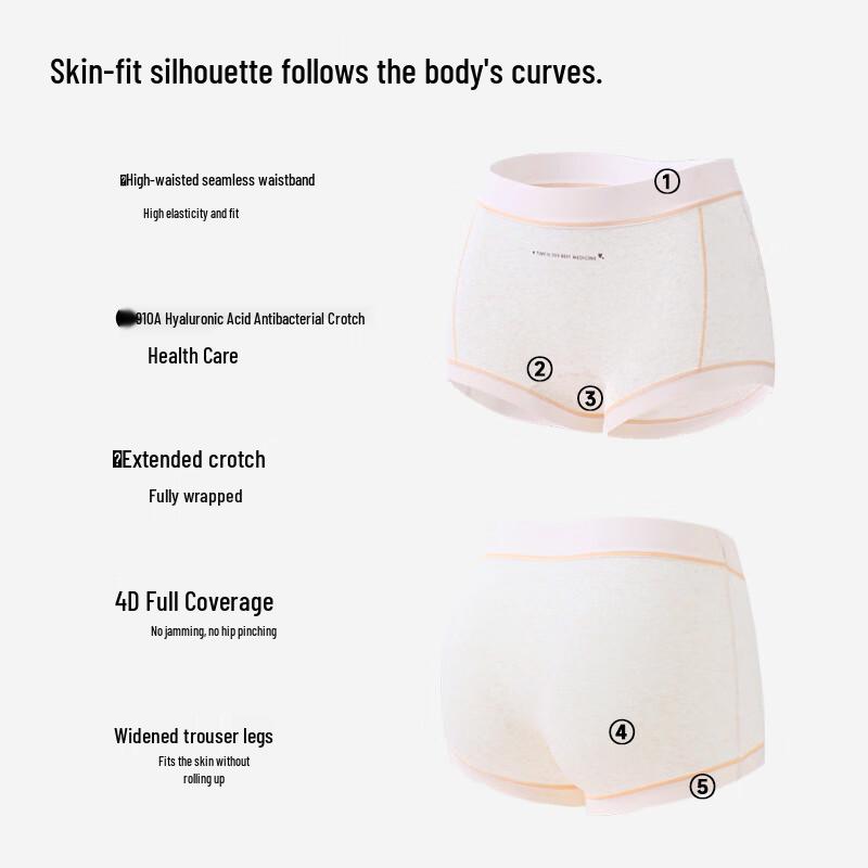 FENTENGCARE Women's 3-Pack Antibacterial High-Waist Cotton Boxer Briefs