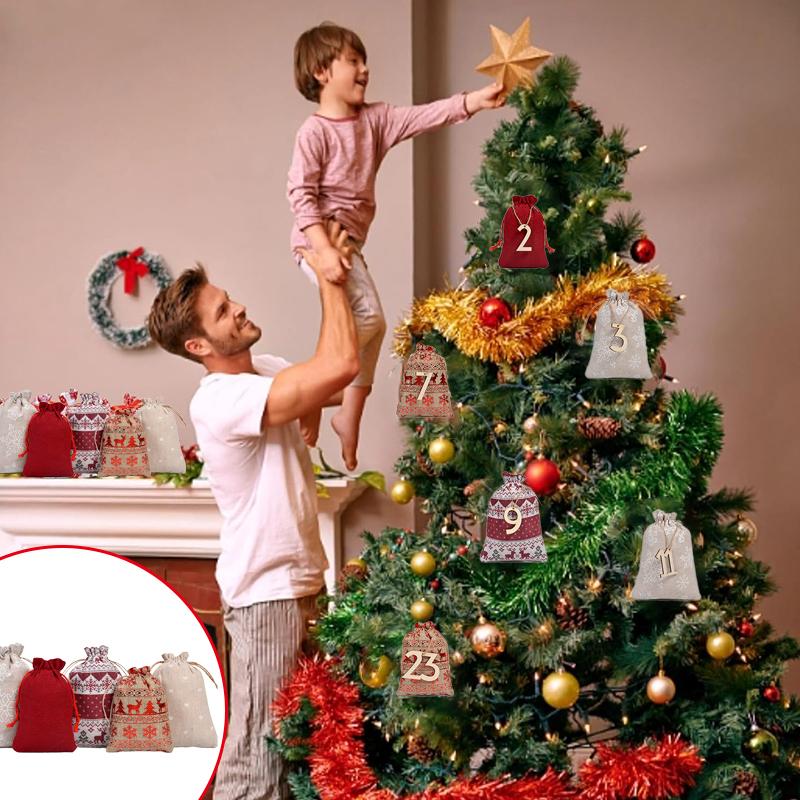 Рождественский адвент-календарь, джутовый мешочек на завязках, мешочек для обратного отсчета для DIY конфет, подарков, сувениров для вечеринки, для детей и взрослых