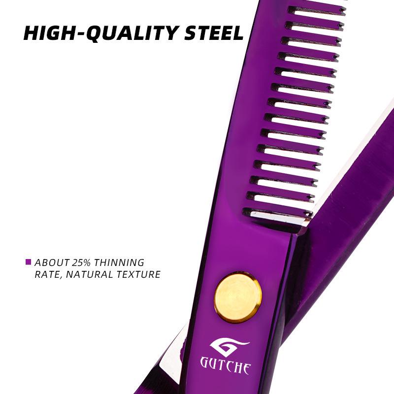 Stainless Steel Purple Hand-Shaped Thinning Scissors for Bangs and Straight Hair - Salon Stylist Special