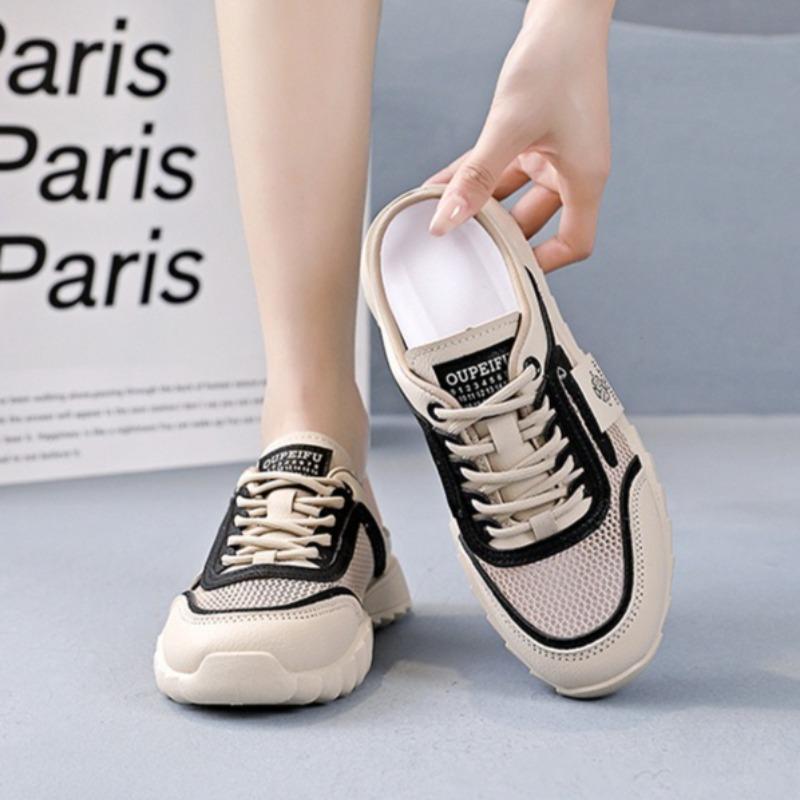 Женские полутапочки для улицы, женские повседневные сандалии баотоу, сетчатые дышащие туфли на плоской подошве, сандалии женские лето 2025