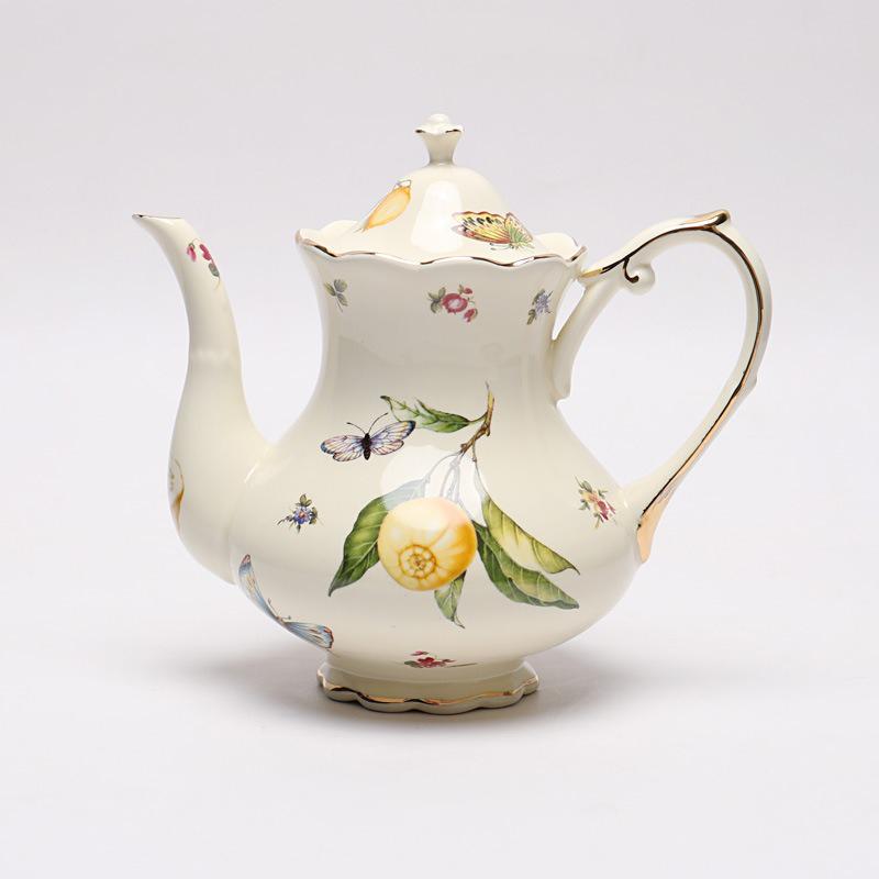 Европейская керамическая кофейная чашка и блюдце, заварочный чайник, элегантный узор с лимоном, креативный набор для послеобеденного чая с десертной ложкой в подарок