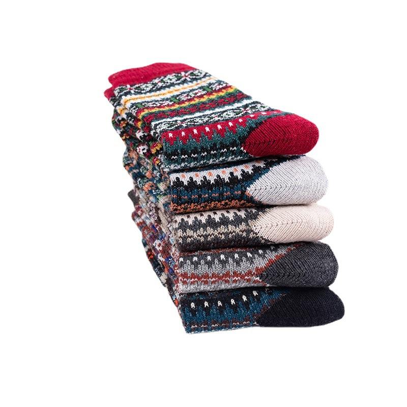 5 пар женских осенне-зимних новых утолщенных теплых носков до середины икры в этническом стиле из кроличьей шерсти