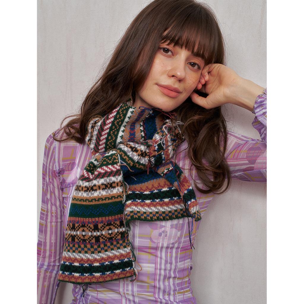 1 шт. Многоцветный графический шерстяной вязаный шарф в стиле Fair Isle с кисточками, мягкий, морозостойкий, универсальный шарф-снуд