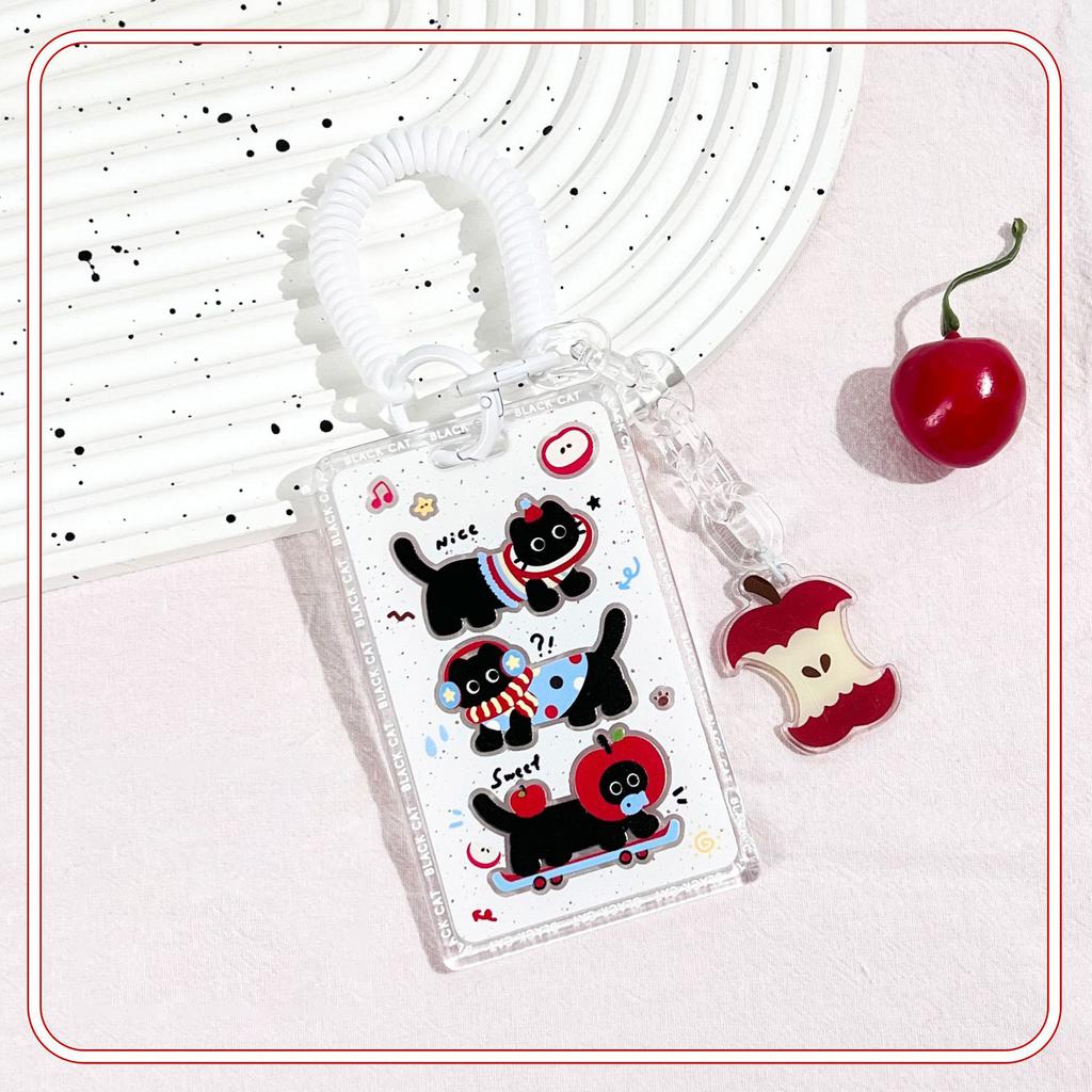 Kawaii Cat Keychain Sliding Card Holder Student Meal Card Bus Card Photo Card Holder Lanyard Lady Id Card Credit Card Holder
