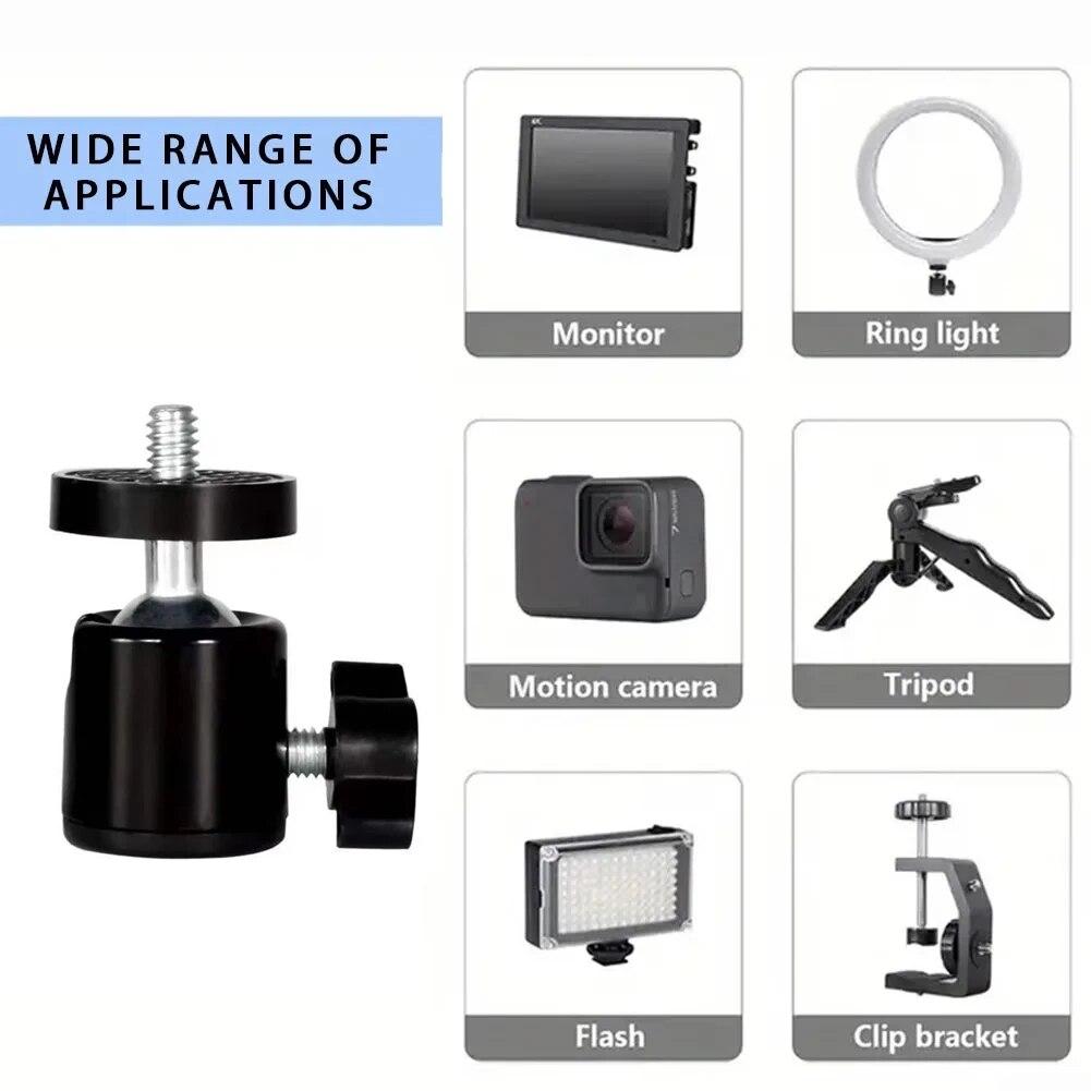 1/4" Swivel Mini Ball Head Screw Tripod Mount for GoPro 12 11 10 9 Insta360 X3 DSLR Camera Camcorder Light Bracket Accessories