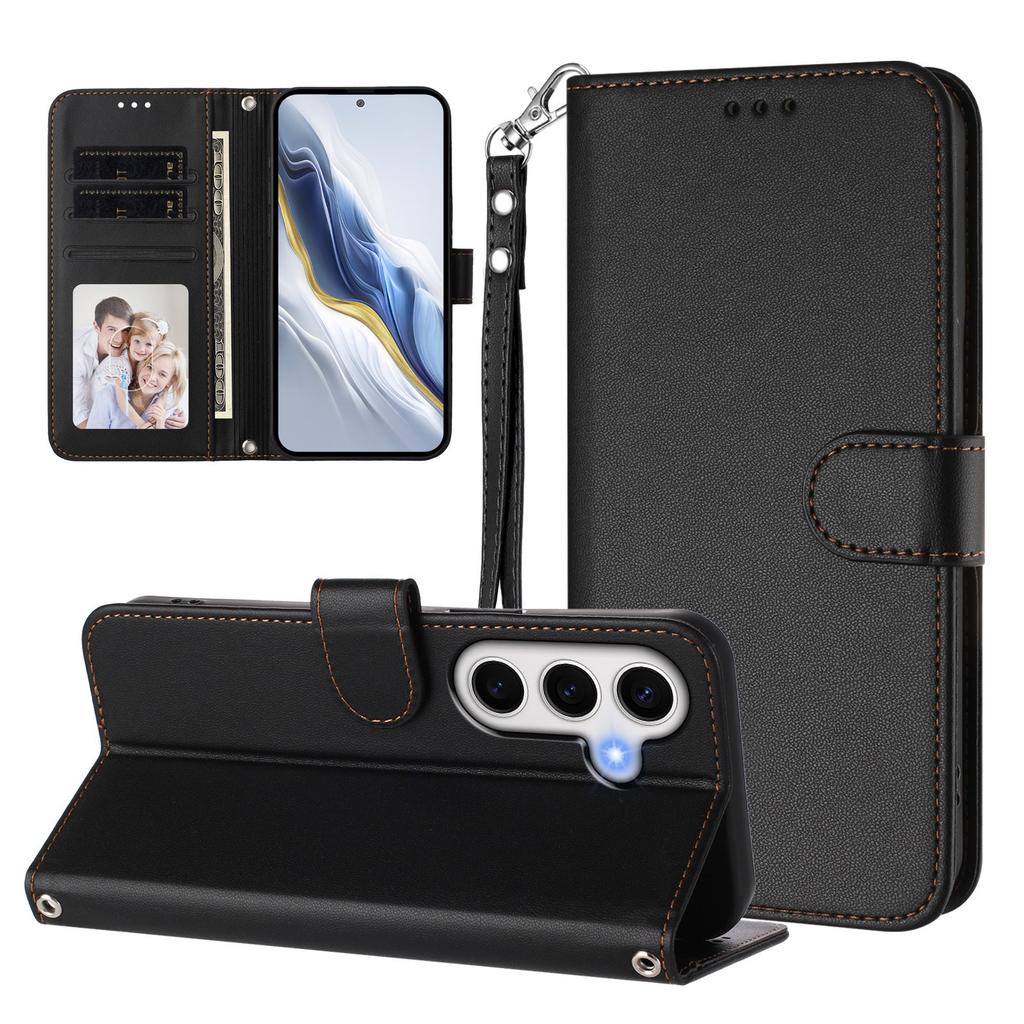 For Samsung Galaxy S24 FE Leather Case Wallet Stand Phone Cover with Wrist Strap