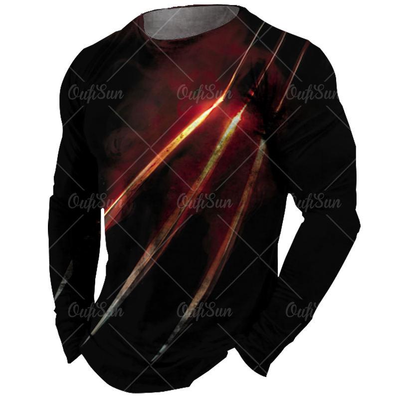 Винтажные футболки с длинными рукавами, черная футболка, мужские рубашки с 3d принтом, футболки с графикой коготь, красная мужская одежда, топы, повседневная уличная одежда
