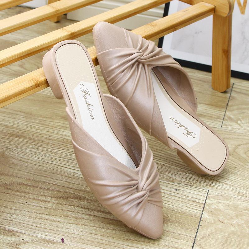 Модные зеленые домашние тапочки-мюли, лето 2024, женские тапочки с острым носком и сандалии, черные туфли, дизайнерская распродажа, маленький размер