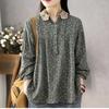 Spring Summer Autumn Literature and Art Loose Floral Bud Silk Side Collar Long-sleeved Shirt Blouse Women