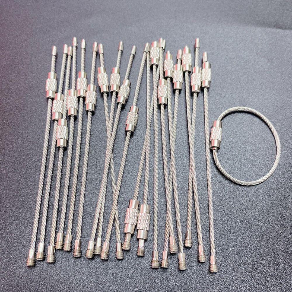 10 Pcs Stainless Steel Steel Wire Keychain with Screw Lock Wire Lock Outdoor Tool Accessories