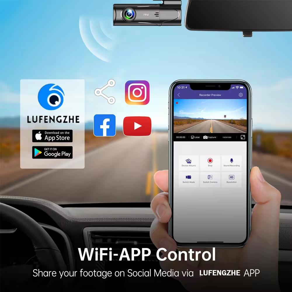 Автомобильный видеорегистратор Dash Cam 1080P WiFi Видеорегистратор Черный ящик Ночное видение G-сенсор Парковочный монитор Циклическая запись автомобиля